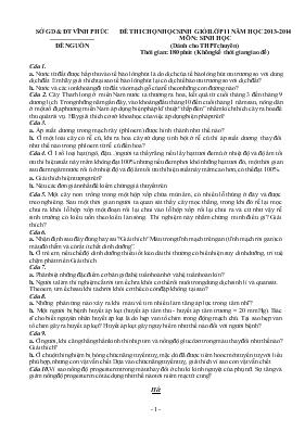 Đề thi chọn học sinh giỏi lớp 11 năm học 2013-2014 môn  sinh học (dành cho thpt chuyên)